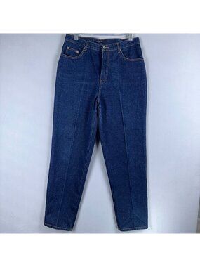 Bill Blass Mom Jeans Easy Fit 100% Cotton Womens Size 12 Blue Dark Wash
